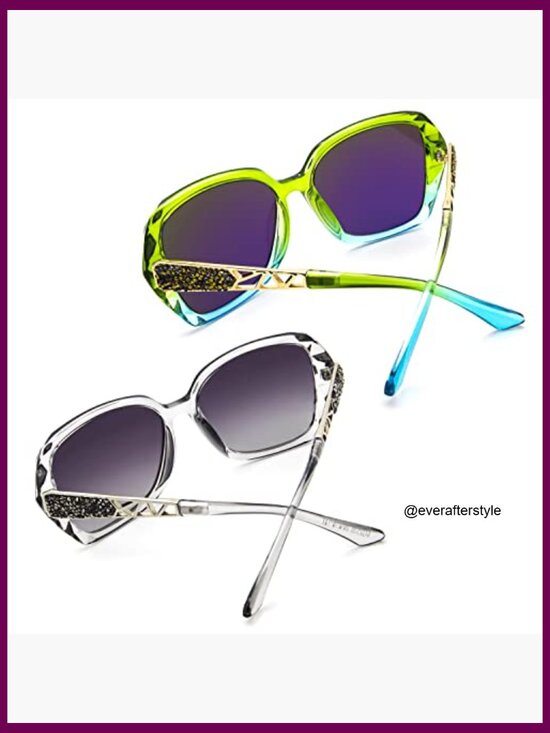 Oversized Polarized Sunglasses with Metal Alloy Legs and Crystal Decorations